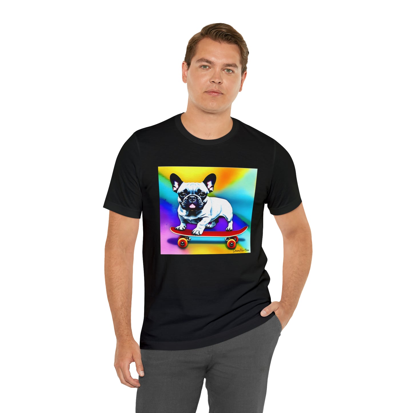 Frenchie on a Skateboard #3 Unisex Jersey Short Sleeve Tee