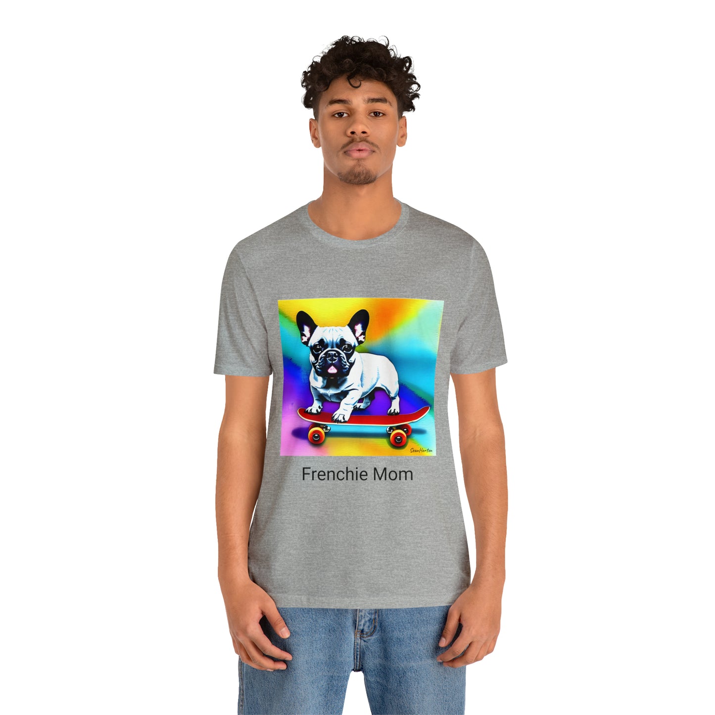 Frenchie on a Skateboard #3/Frenchie Mom Unisex Jersey Short Sleeve Tee