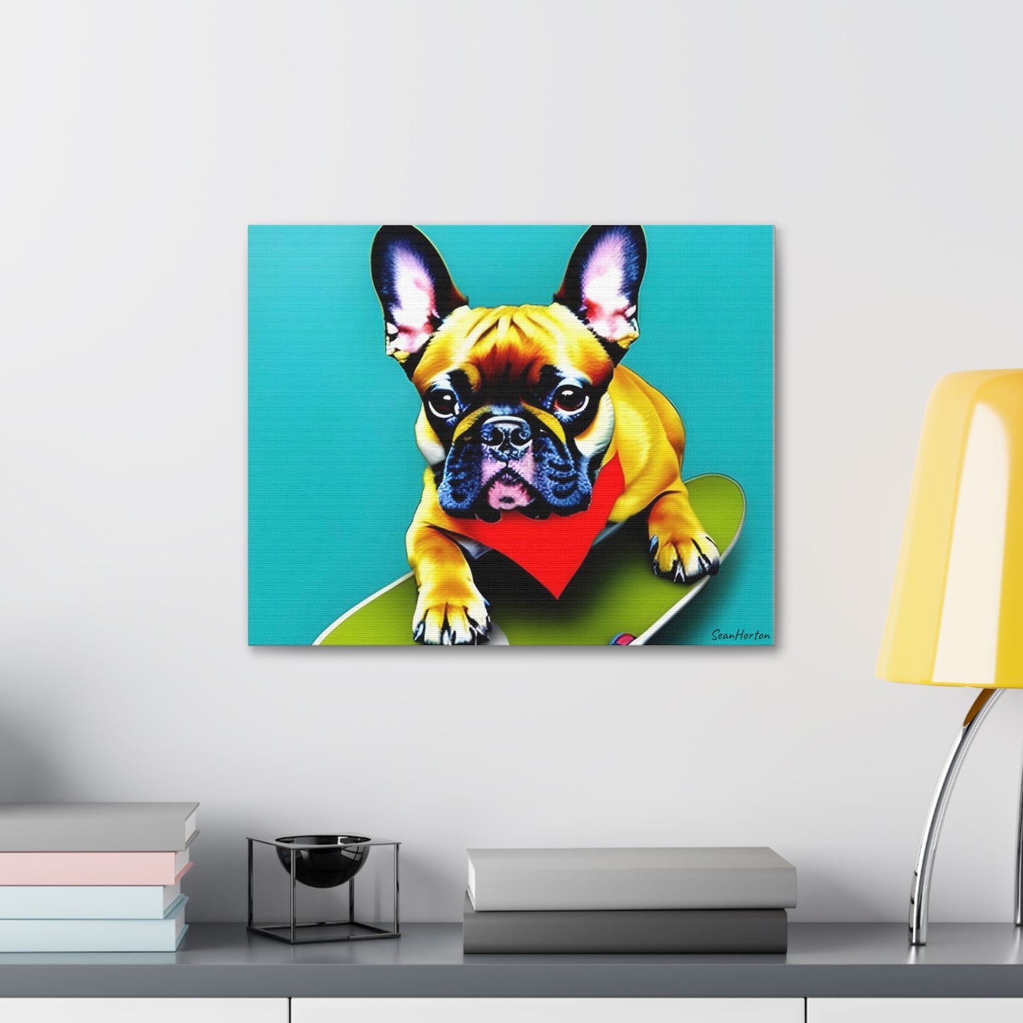 Frenchie on a Skateboard #2 (Horizontal) Canvas Stretched, 1.5''