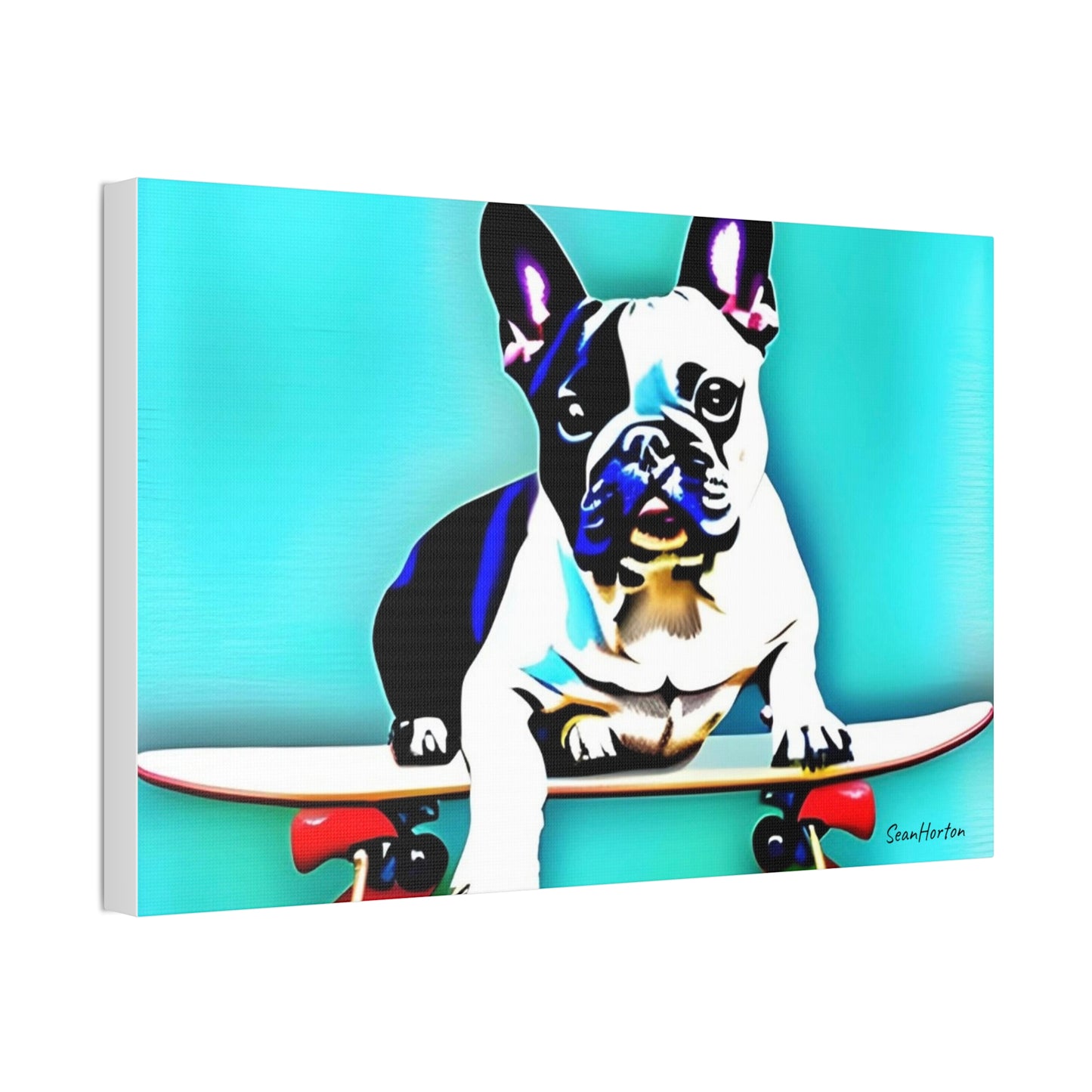 Frenchie on a Skateboard (Horizontal) Canvas Stretched, 1.5''