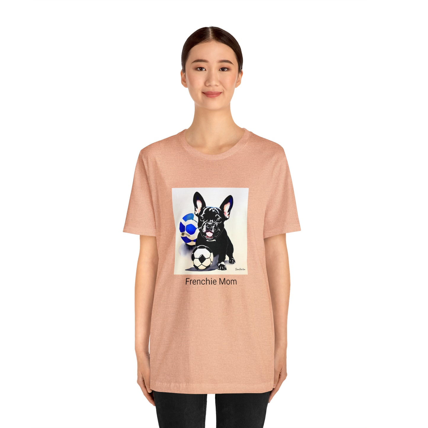 Frenchie with Soccer Ball/Frenchie Mom Unisex Jersey Short Sleeve Tee