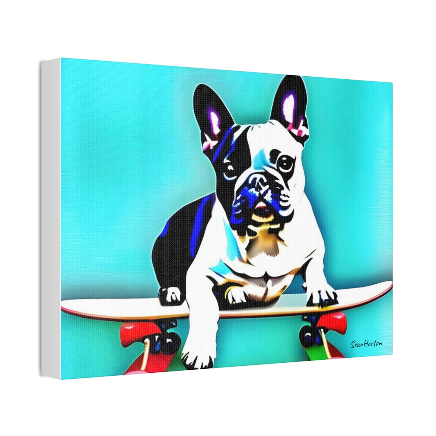 Frenchie on a Skateboard (Horizontal) Canvas Stretched, 1.5''
