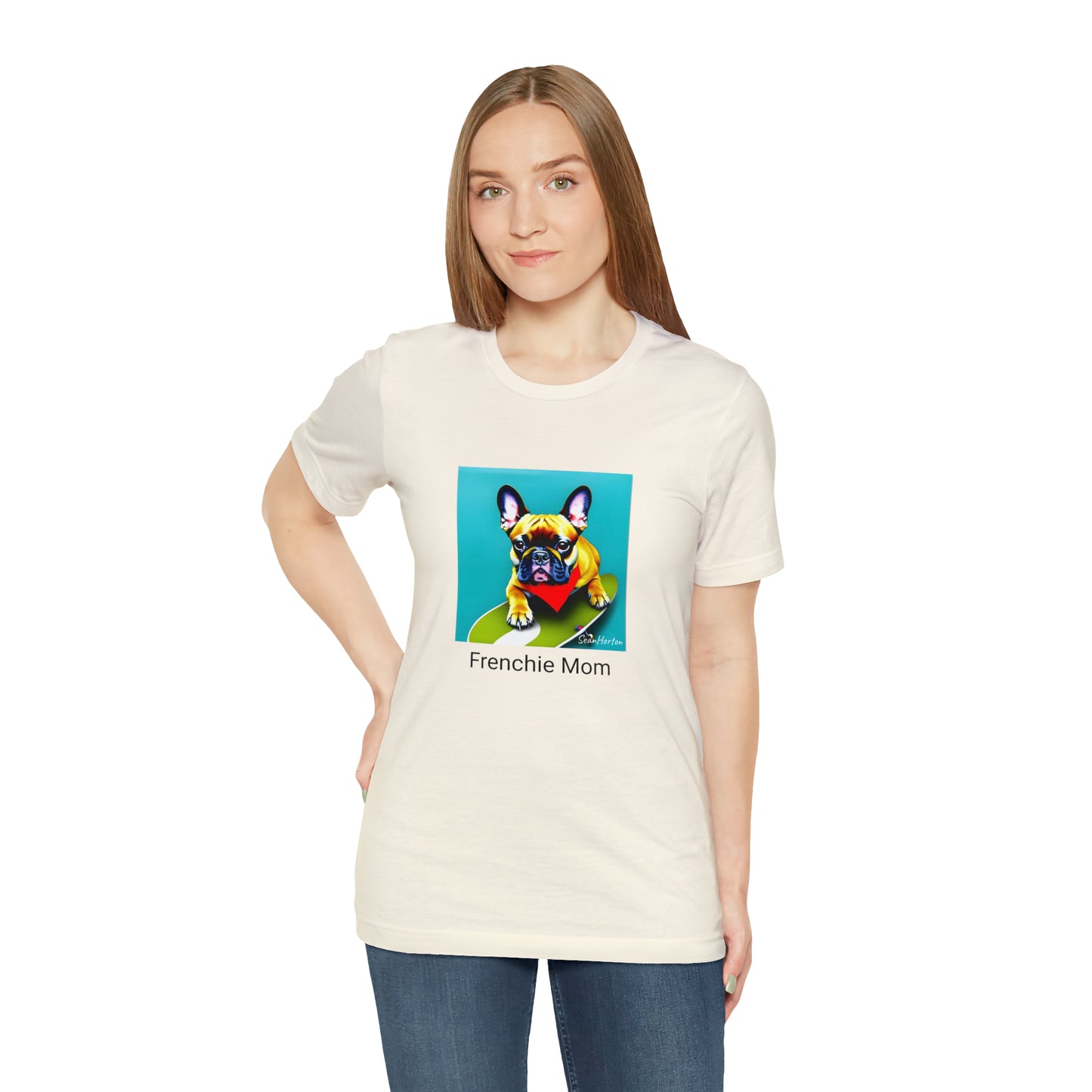 Frenchie on a Skateboard #2/Frenchie Mom Unisex Jersey Short Sleeve Tee