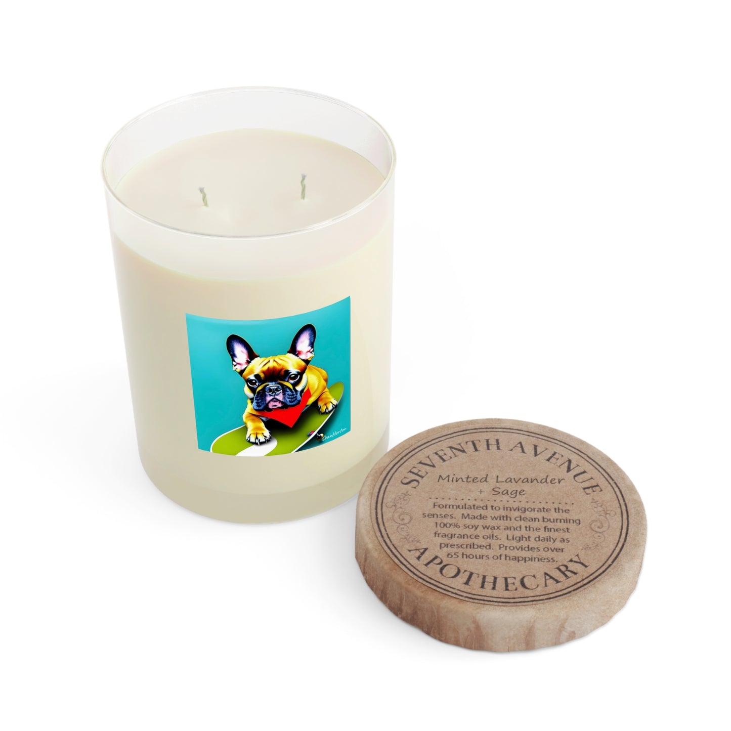 Frenchie on a Skateboard #2 Scented Candle - Full Glass, 11oz