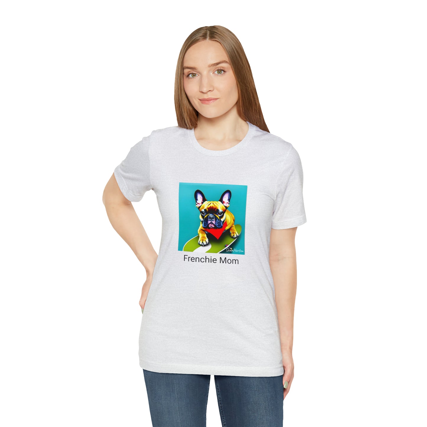 Frenchie on a Skateboard #2/Frenchie Mom Unisex Jersey Short Sleeve Tee