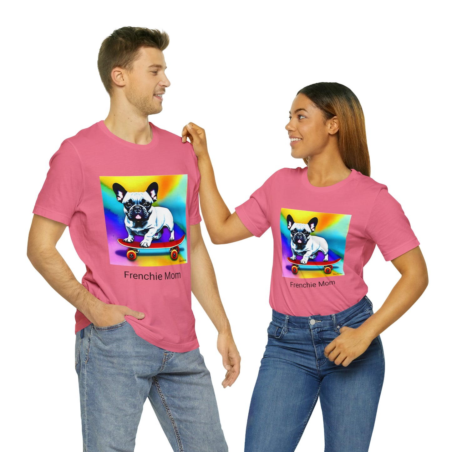 Frenchie on a Skateboard #3/Frenchie Mom Unisex Jersey Short Sleeve Tee