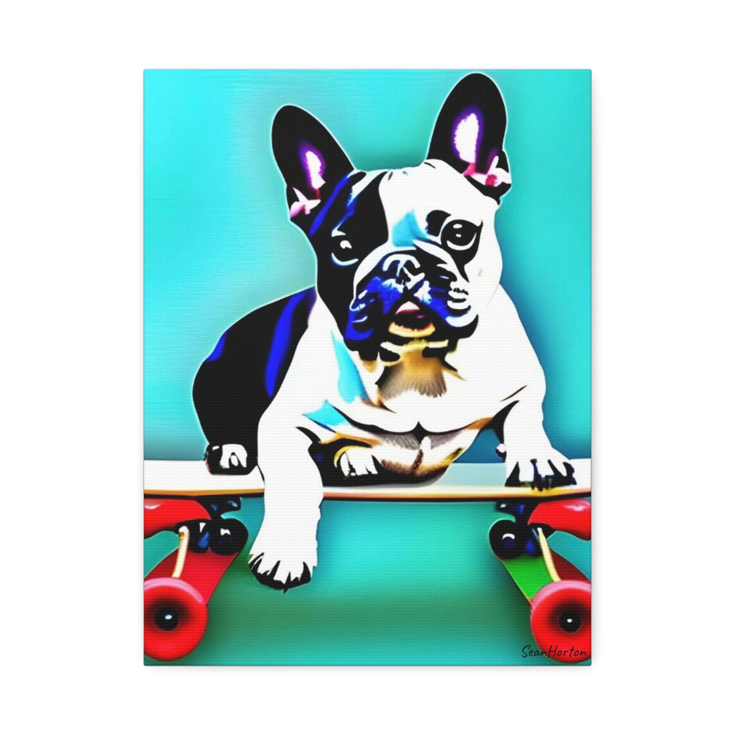 Frenchie on a Skateboard (Verticle) Canvas Stretched, 1.5''