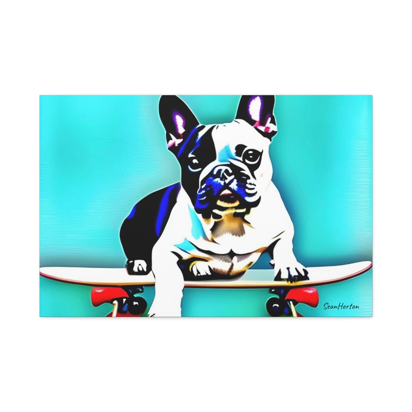 Frenchie on a Skateboard (Horizontal) Canvas Stretched, 1.5''