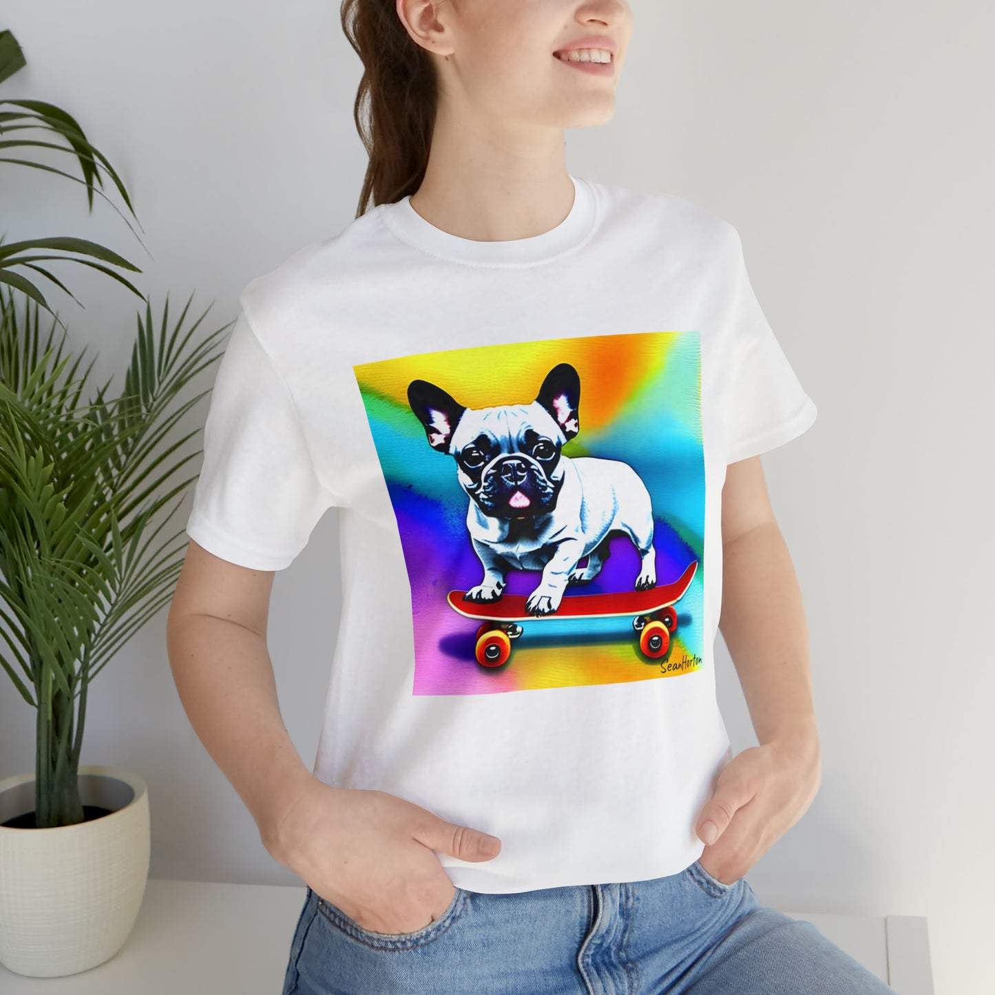 Frenchie on a Skateboard #3 Unisex Jersey Short Sleeve Tee