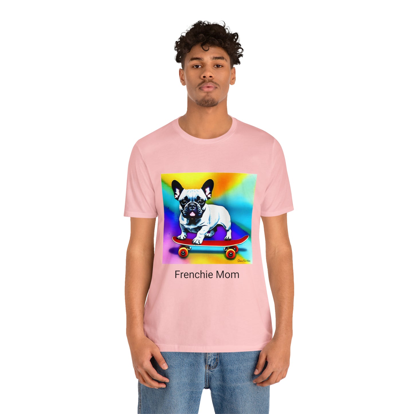 Frenchie on a Skateboard #3/Frenchie Mom Unisex Jersey Short Sleeve Tee