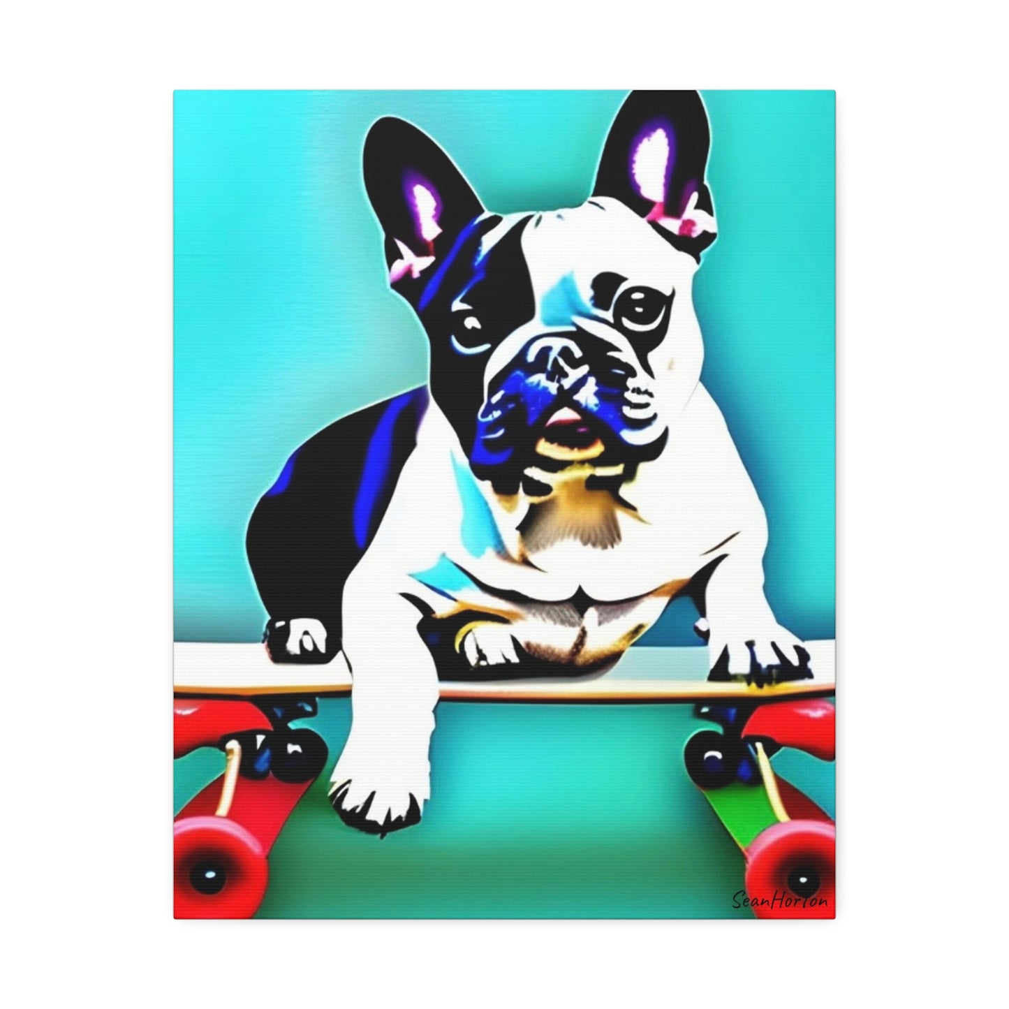 Frenchie on a Skateboard (Verticle) Canvas Stretched, 1.5''