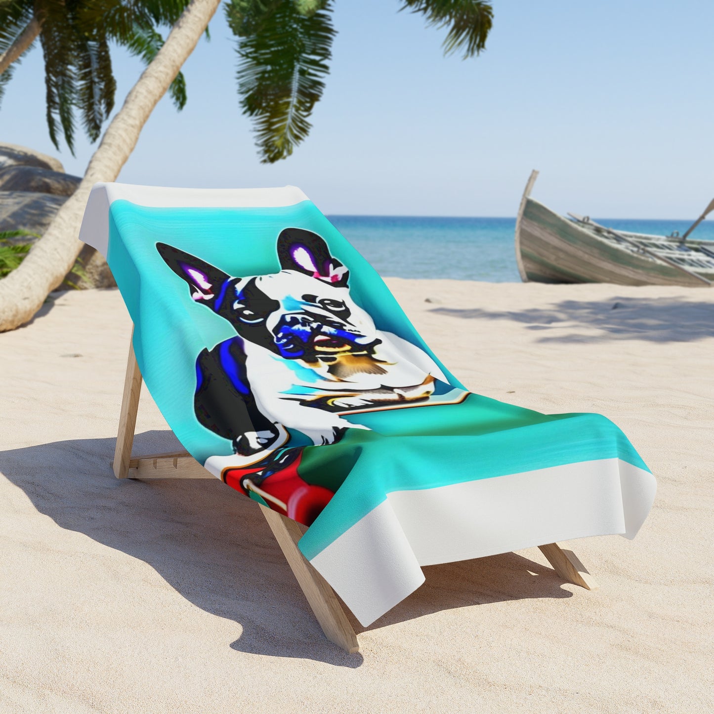 Frenchie on a Skateboard Beach Towel