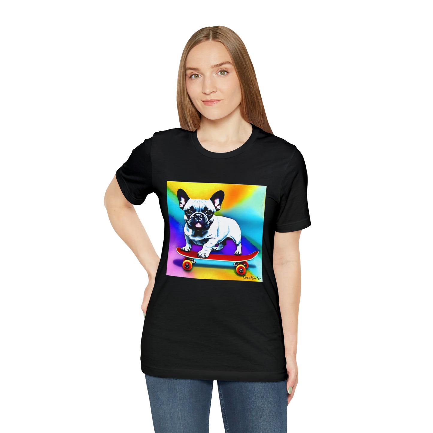 Frenchie on a Skateboard #3 Unisex Jersey Short Sleeve Tee