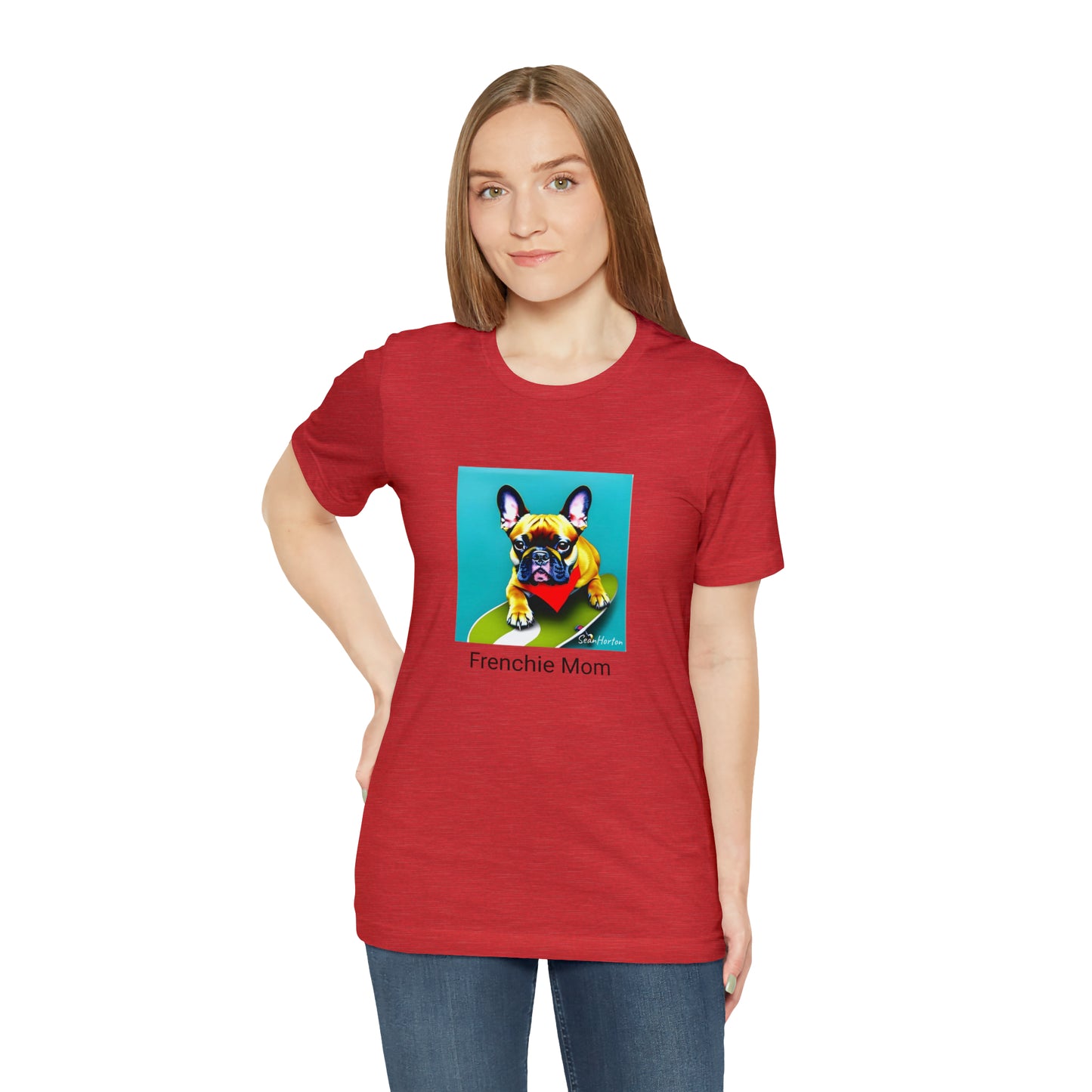 Frenchie on a Skateboard #2/Frenchie Mom Unisex Jersey Short Sleeve Tee