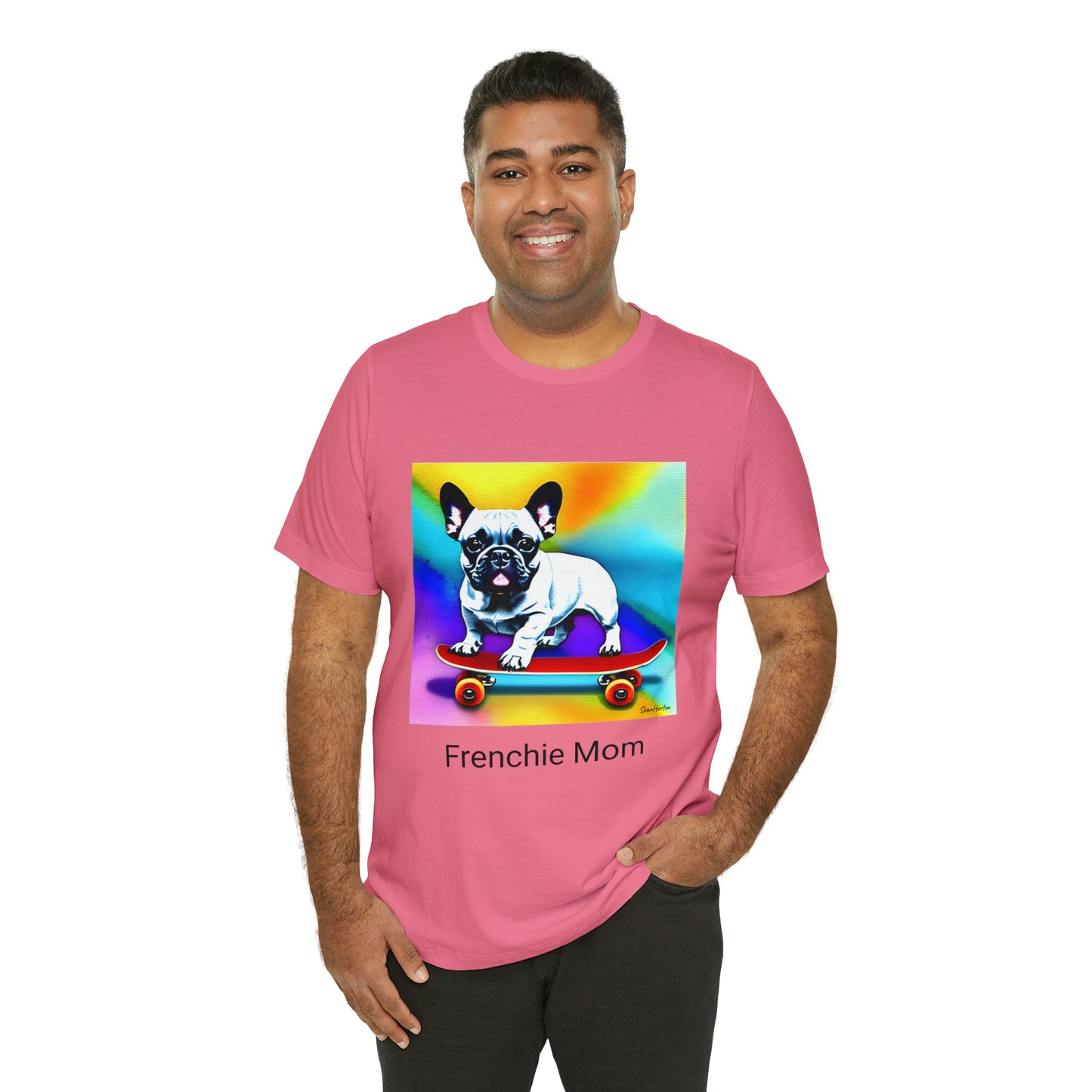 Frenchie on a Skateboard #3/Frenchie Mom Unisex Jersey Short Sleeve Tee
