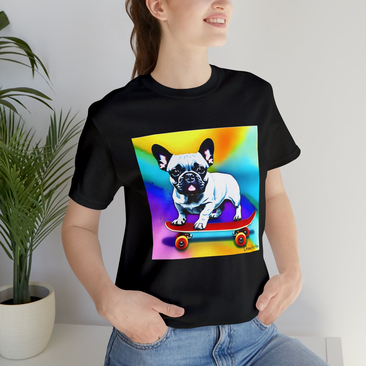 Frenchie on a Skateboard #3 Unisex Jersey Short Sleeve Tee