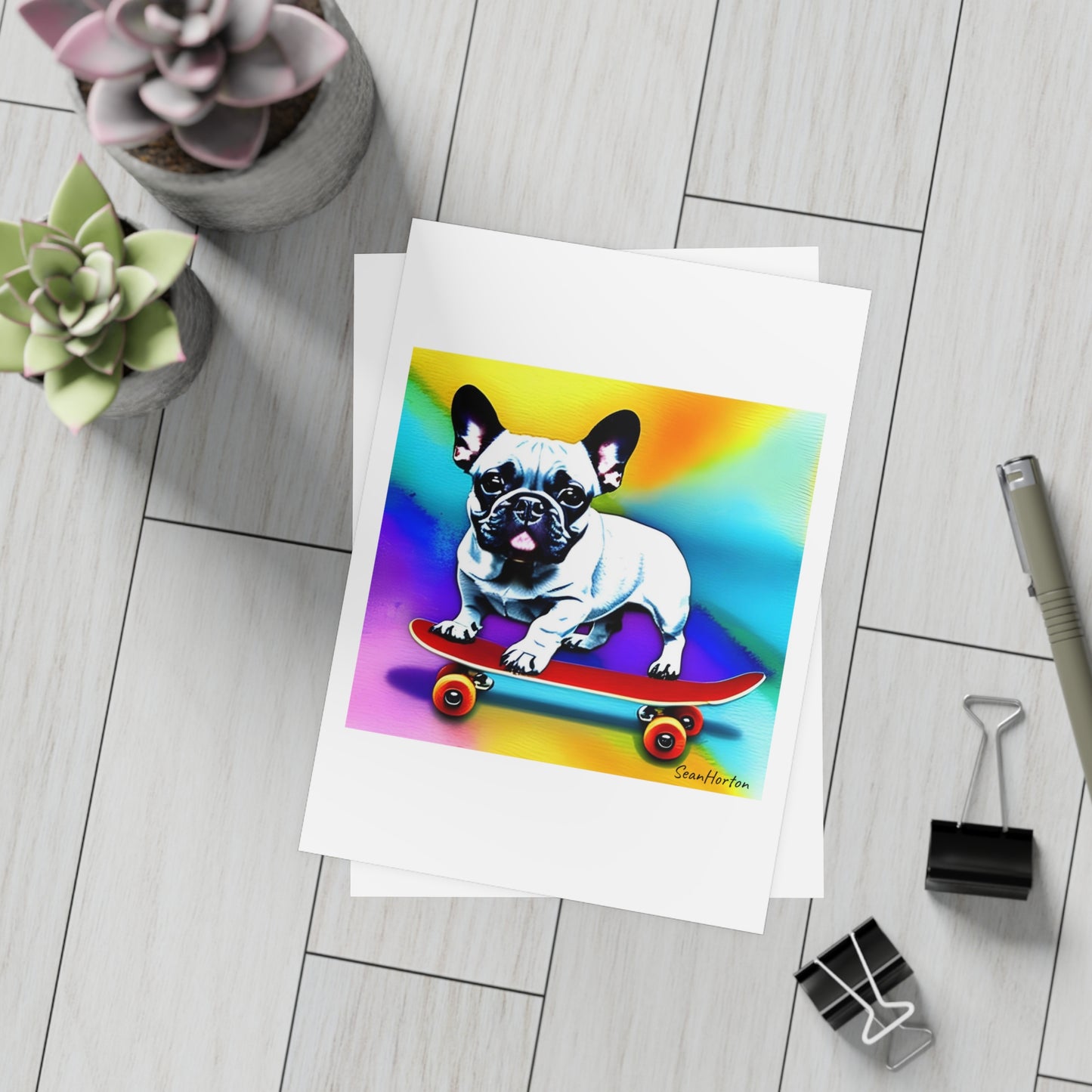 Frenchie on a Skateboard #3 Postcard Bundles (envelopes included)