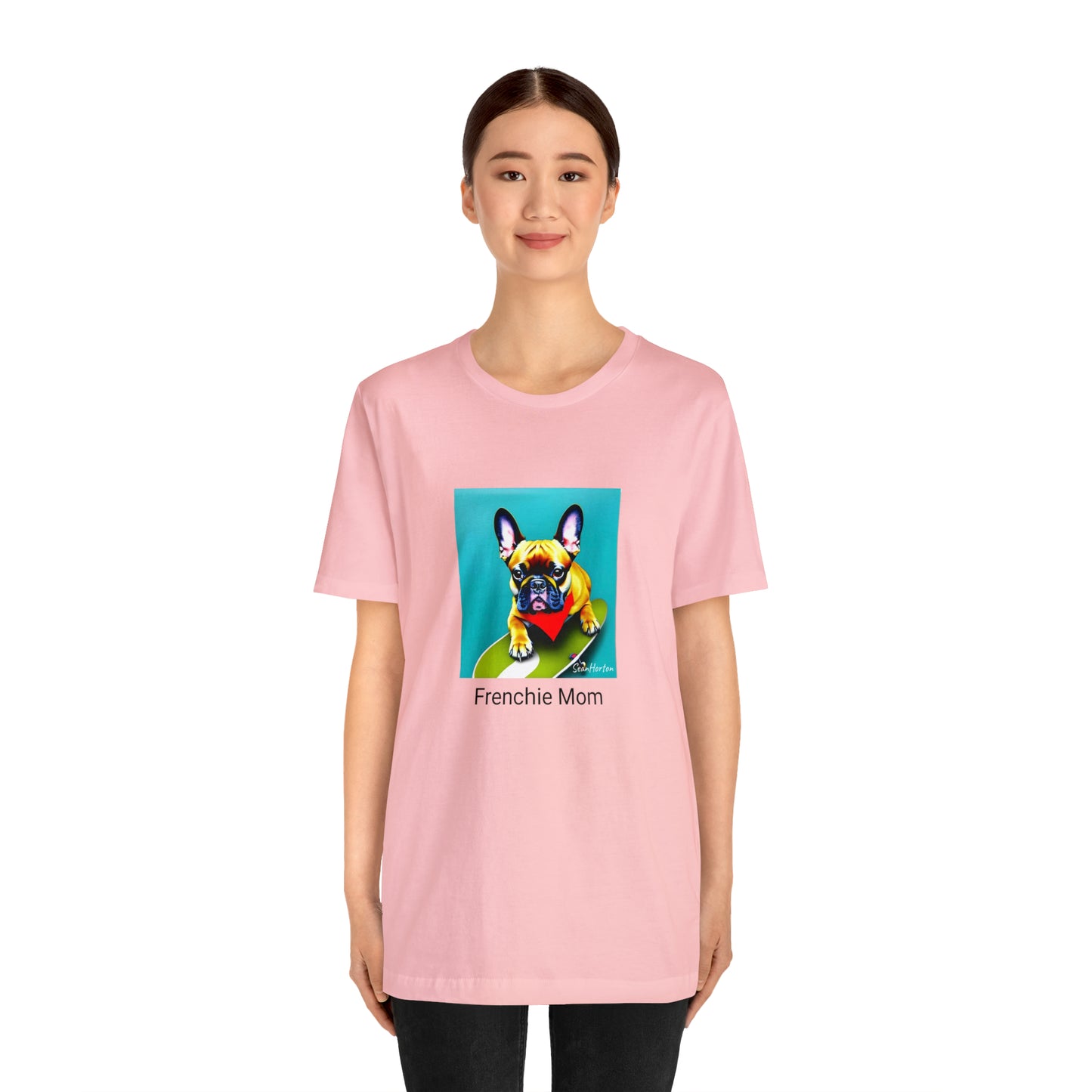 Frenchie on a Skateboard #2/Frenchie Mom Unisex Jersey Short Sleeve Tee