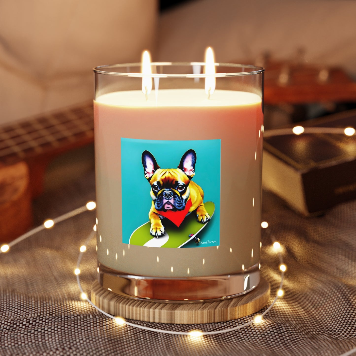 Frenchie on a Skateboard #2 Scented Candle - Full Glass, 11oz