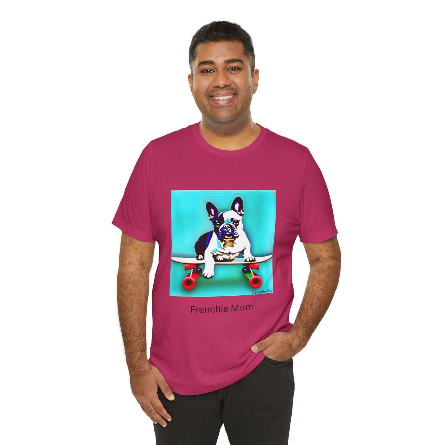 Frenchie on a Skateboard/Frenchie Mom Unisex Jersey Short Sleeve Tee