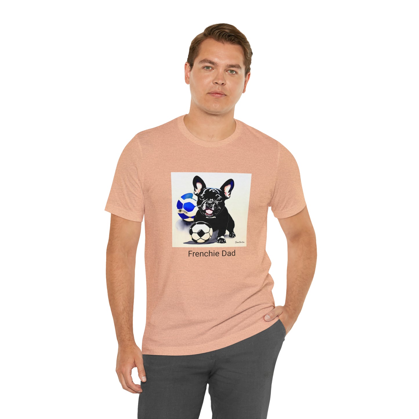 Frenchie with Soccer Ball/Frenchie Dad Unisex Jersey Short Sleeve Tee