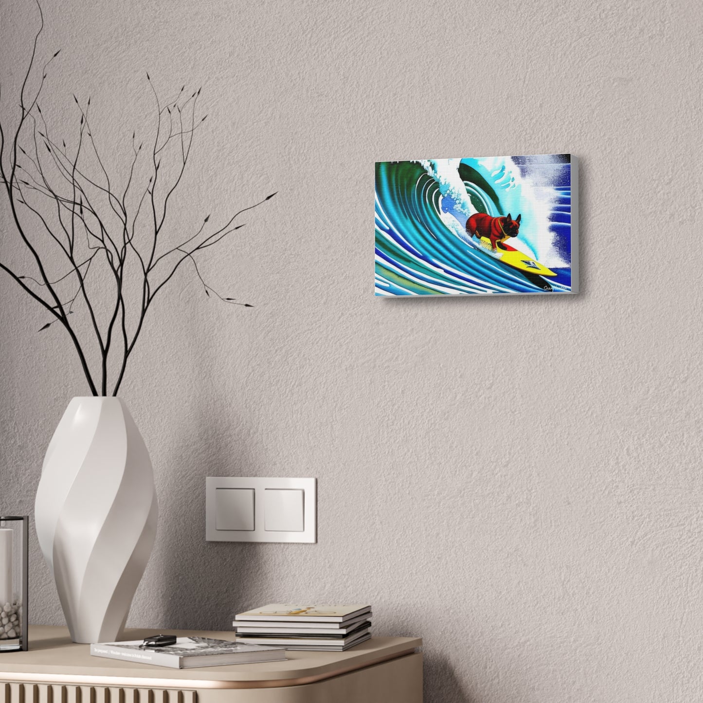 Surfing Frenchie (Horizontal) Canvas Stretched, 1.5''