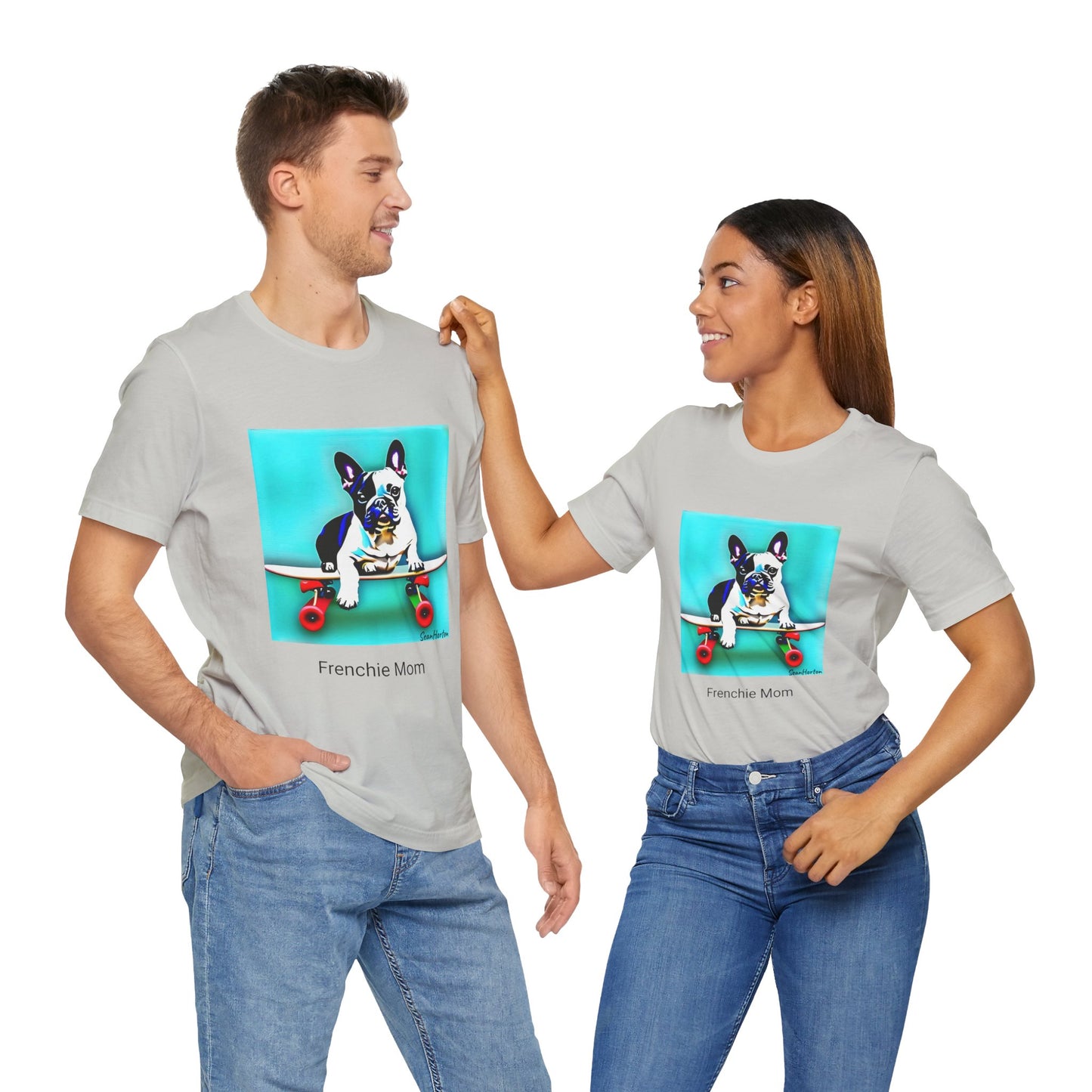 Frenchie on a Skateboard/Frenchie Mom Unisex Jersey Short Sleeve Tee