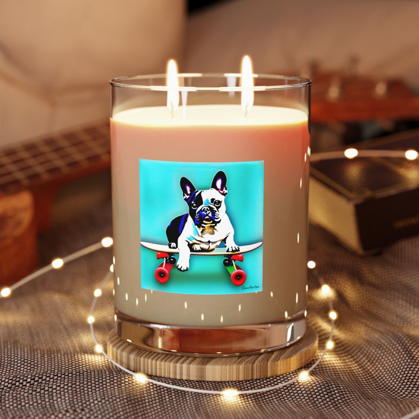 Frenchie on a Skateboard Scented Candle - Full Glass, 11oz