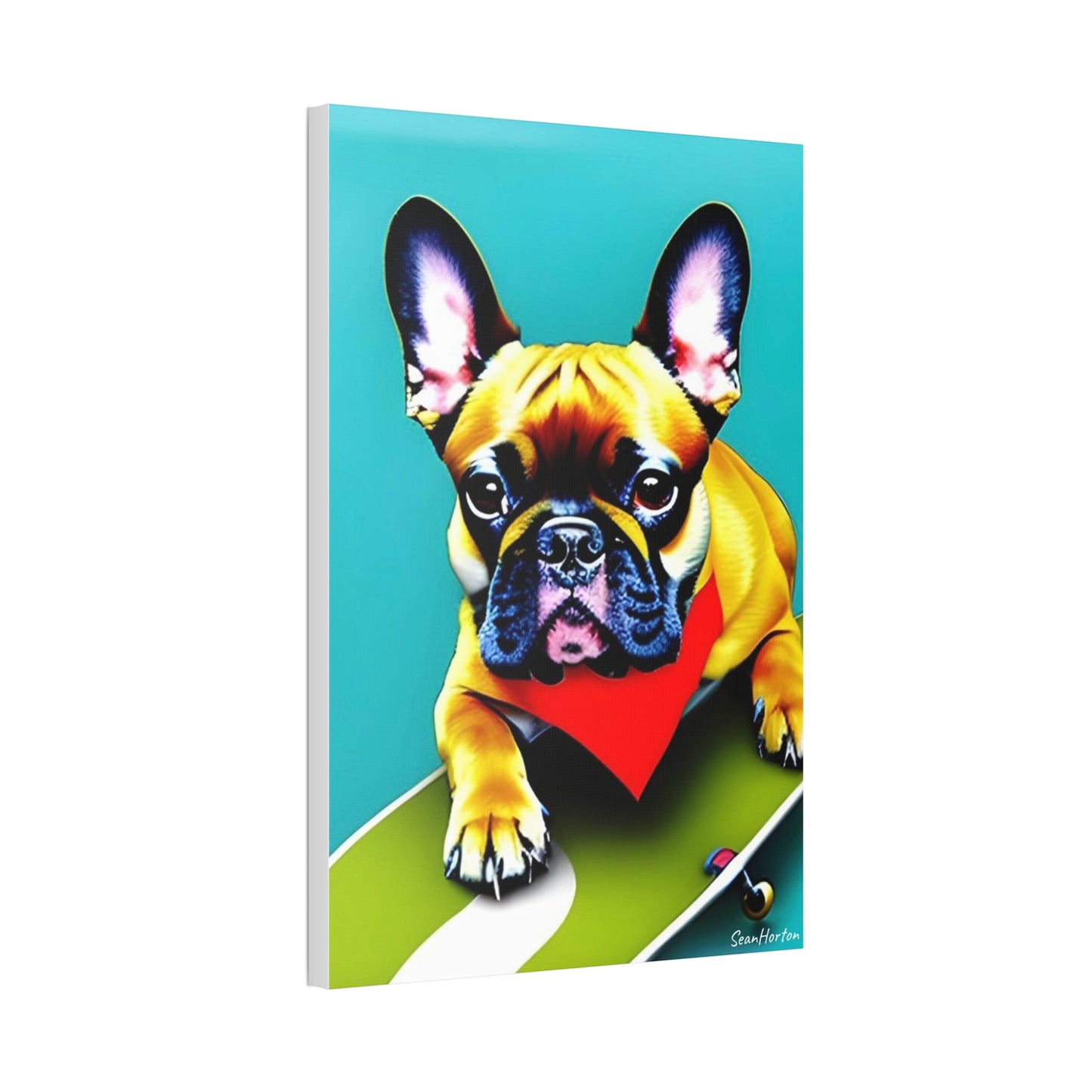 Frenchie on a Skateboard #2 (Verticle) Canvas Stretched, 1.5''