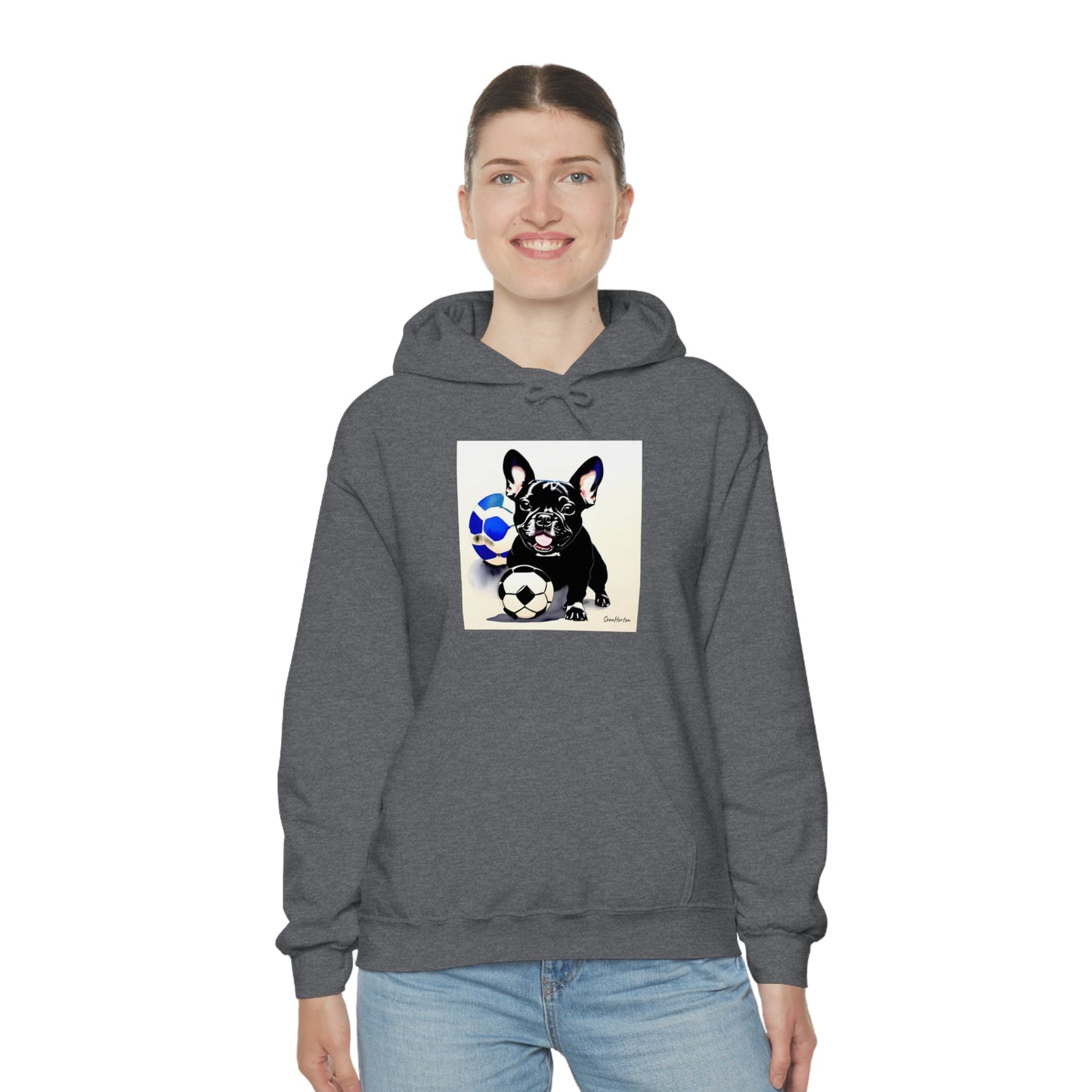 Frenchie with a Soccer Ball Unisex Heavy Blend™ Hooded Sweatshirt