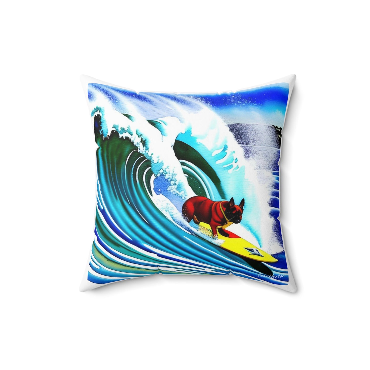 Surfing Frenchie Spun Polyester Square Pillow