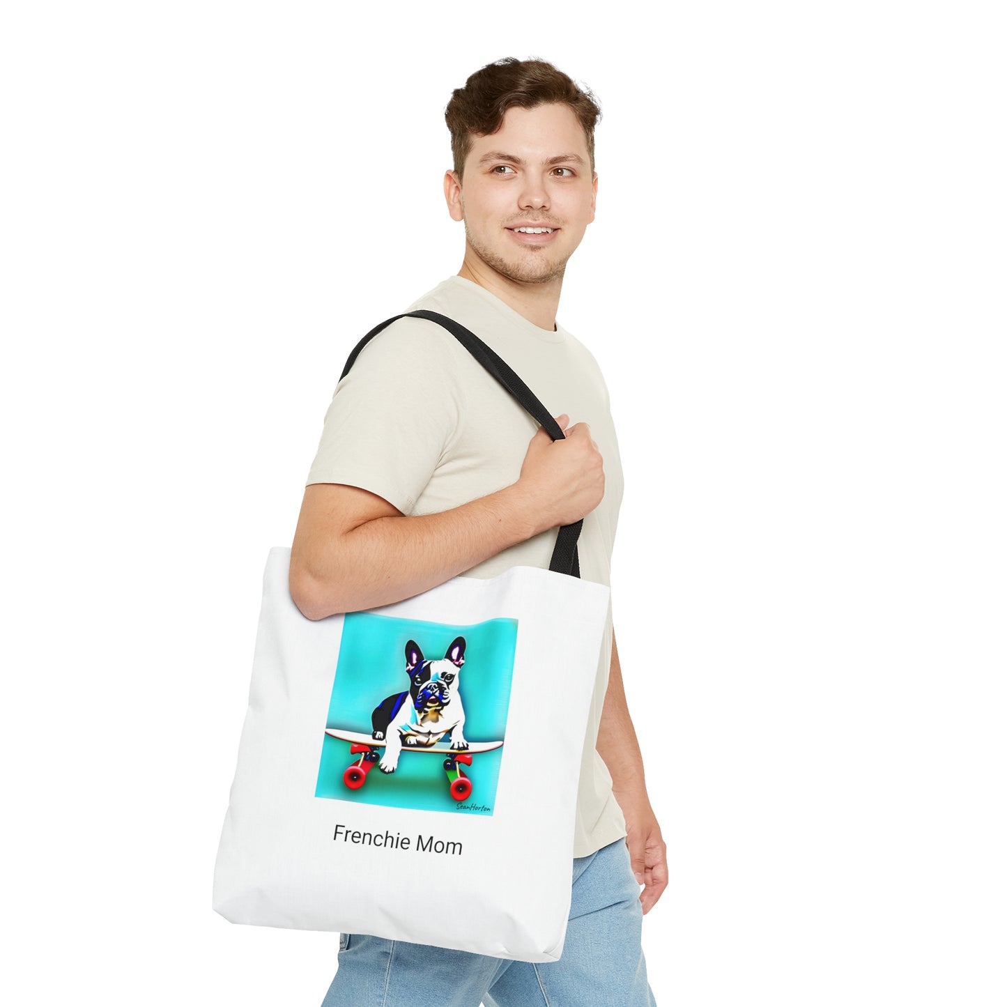 Frenchie on a Skateboard/Frenchie Mom Tote Bag (AOP)