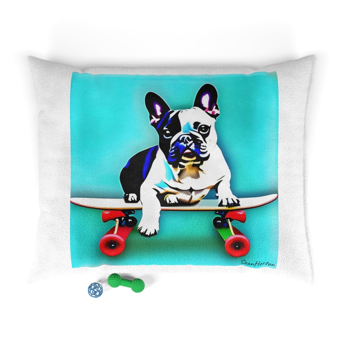 Frenchie on a Skateboard Pet Bed
