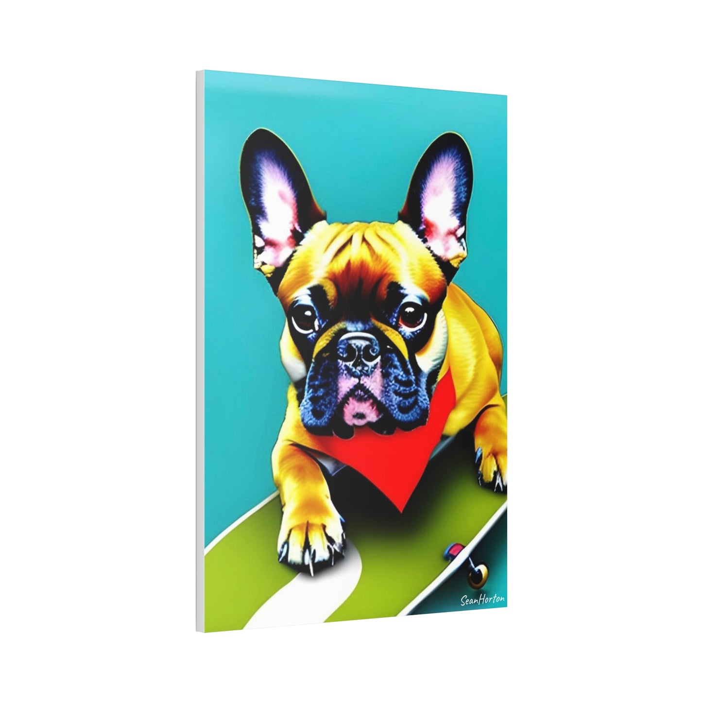 Frenchie on a Skateboard #2 (Verticle) Canvas Stretched, 1.5''