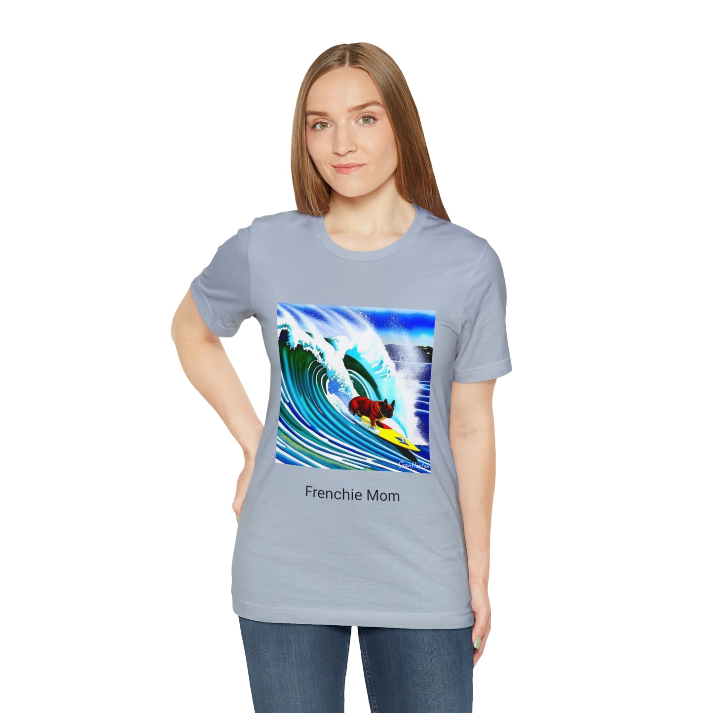 Surfing Frenchie/Frenchie Mom Unisex Jersey Short Sleeve Tee