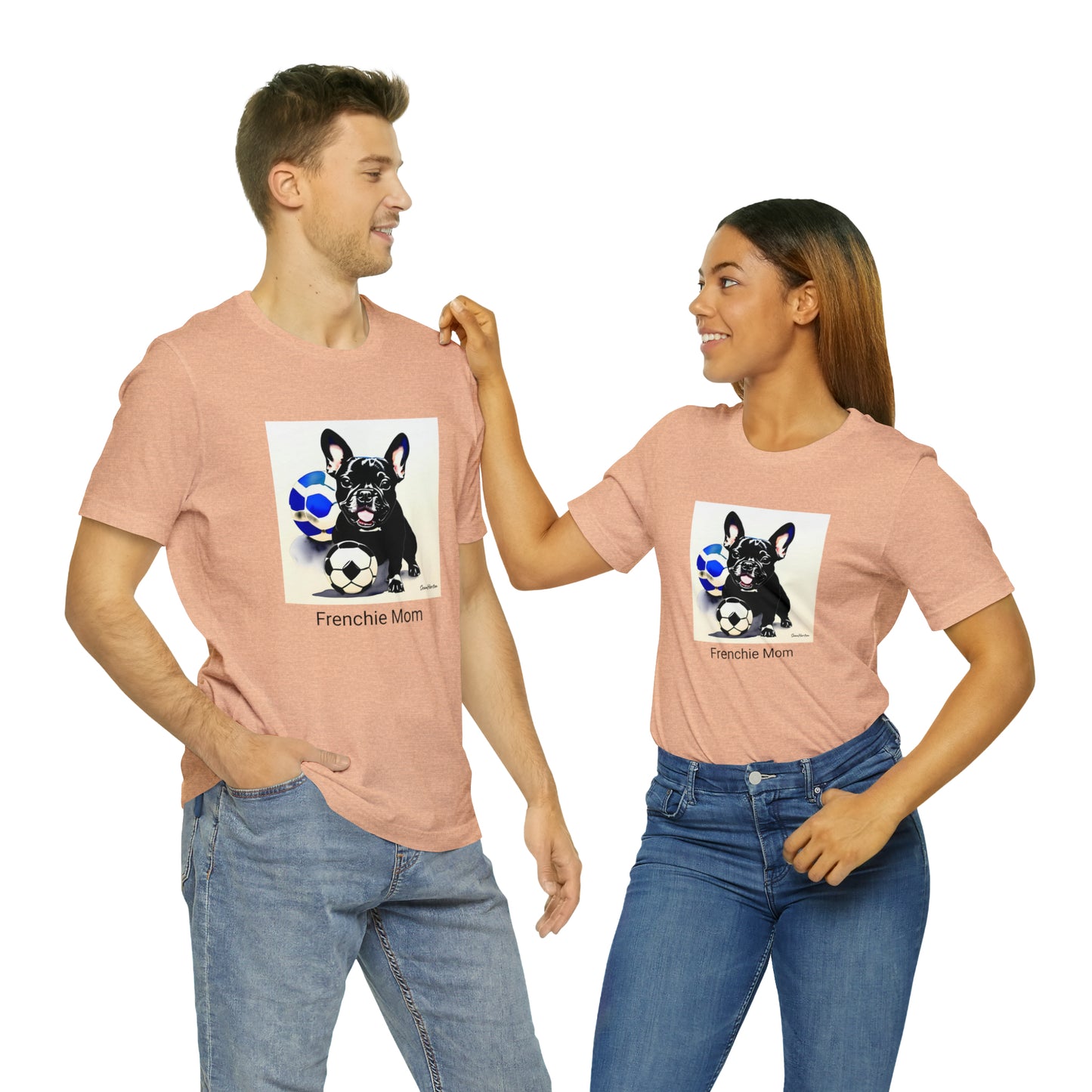 Frenchie with Soccer Ball/Frenchie Mom Unisex Jersey Short Sleeve Tee