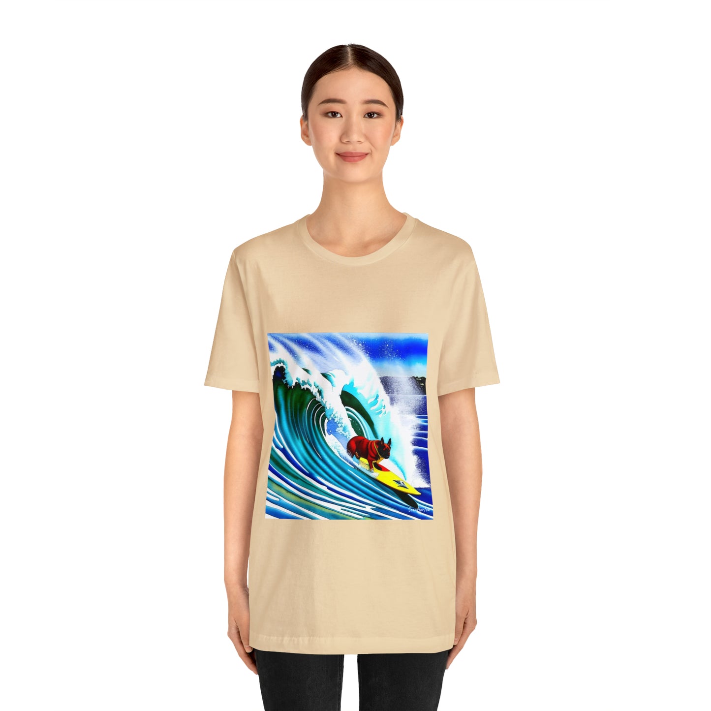 Surfing Frenchie Unisex Jersey Short Sleeve Tee