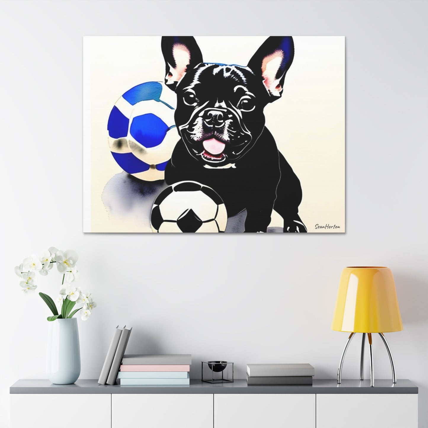 Frenchie with a Soccer Ball(Horizontal) Canvas Stretched, 1.5''