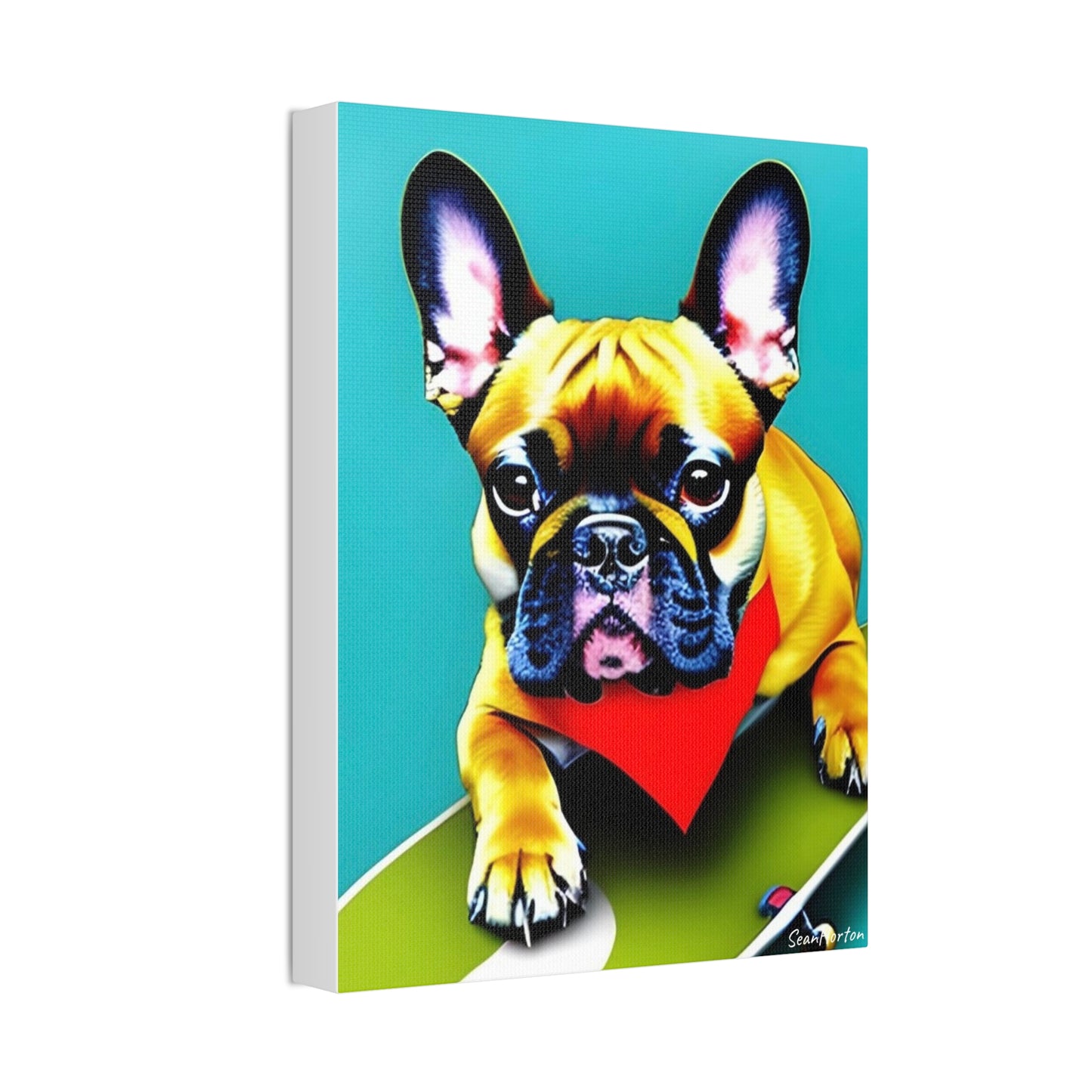 Frenchie on a Skateboard #2 (Verticle) Canvas Stretched, 1.5''