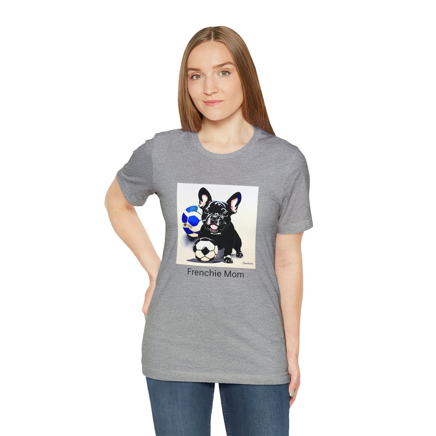Frenchie with Soccer Ball/Frenchie Mom Unisex Jersey Short Sleeve Tee