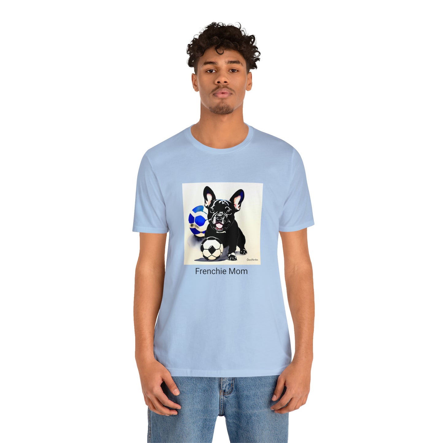 Frenchie with Soccer Ball/Frenchie Mom Unisex Jersey Short Sleeve Tee