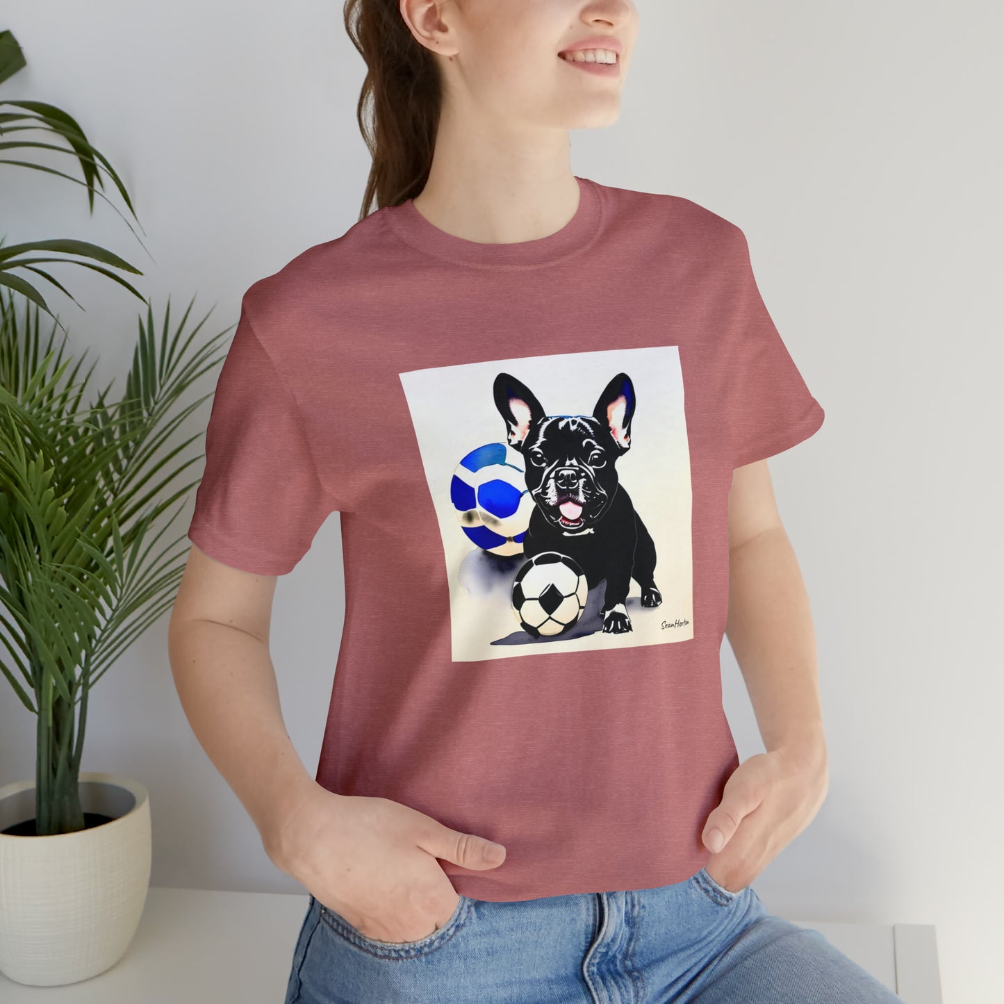 Frenchie with Soccer Ball Unisex Jersey Short Sleeve Tee