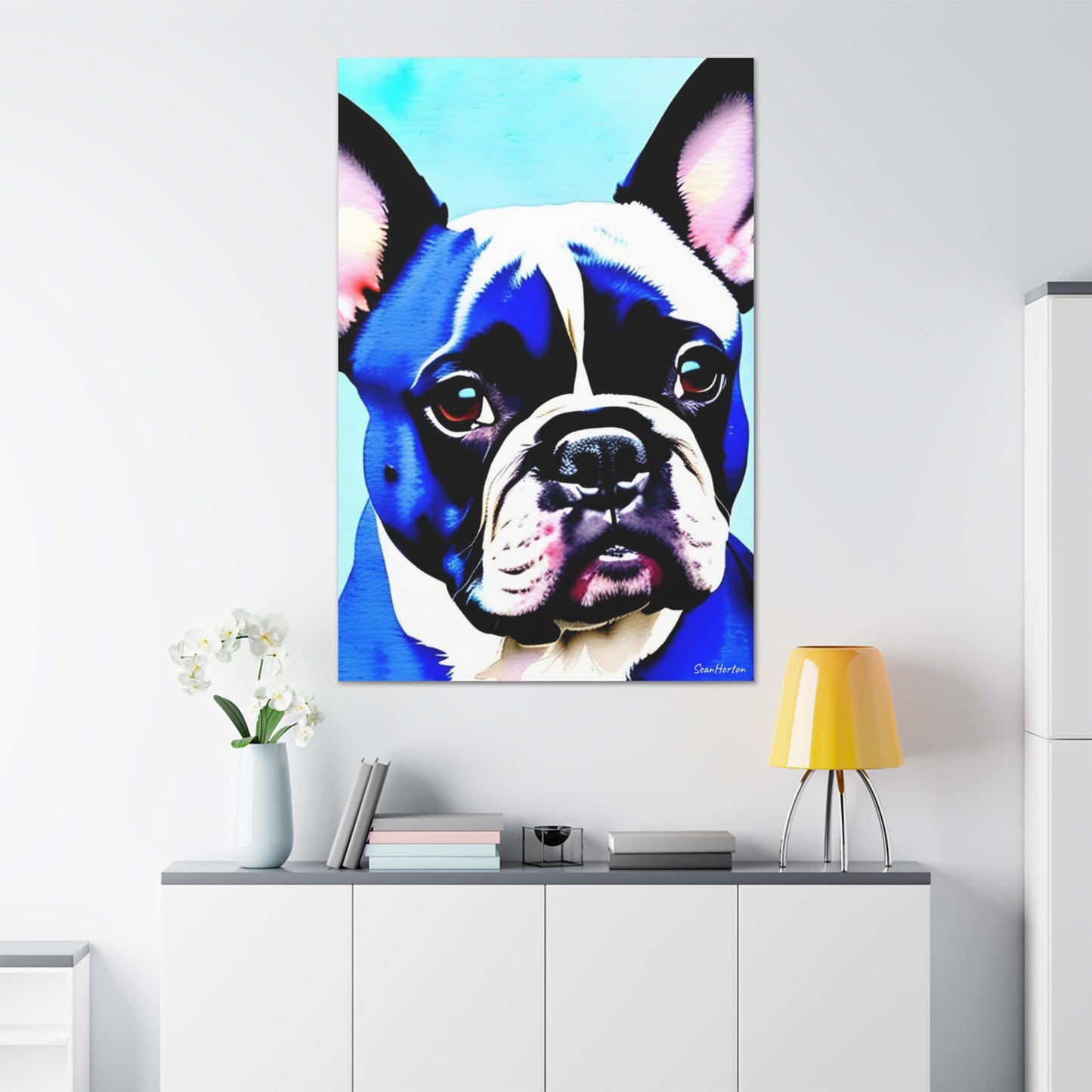 Blue Frenchie (Verticle) Canvas Stretched, 1.5''