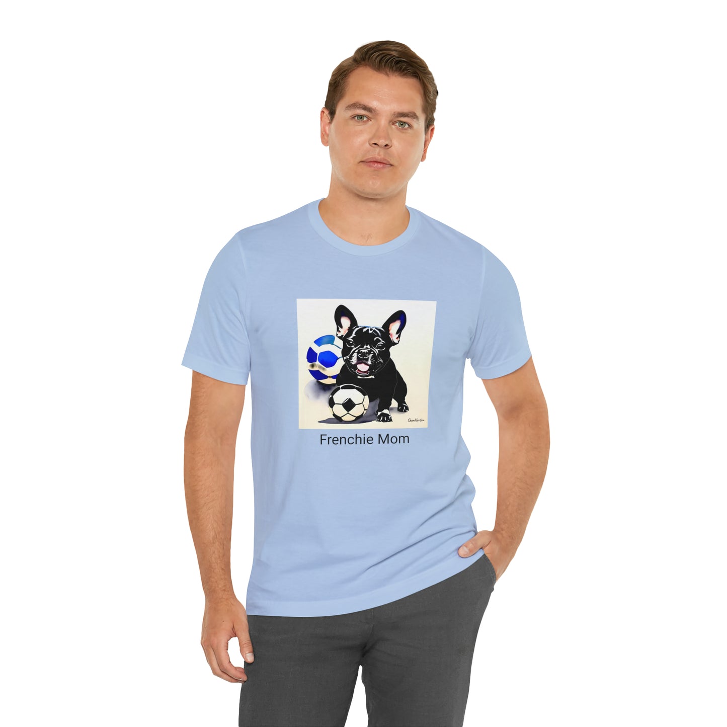 Frenchie with Soccer Ball/Frenchie Mom Unisex Jersey Short Sleeve Tee