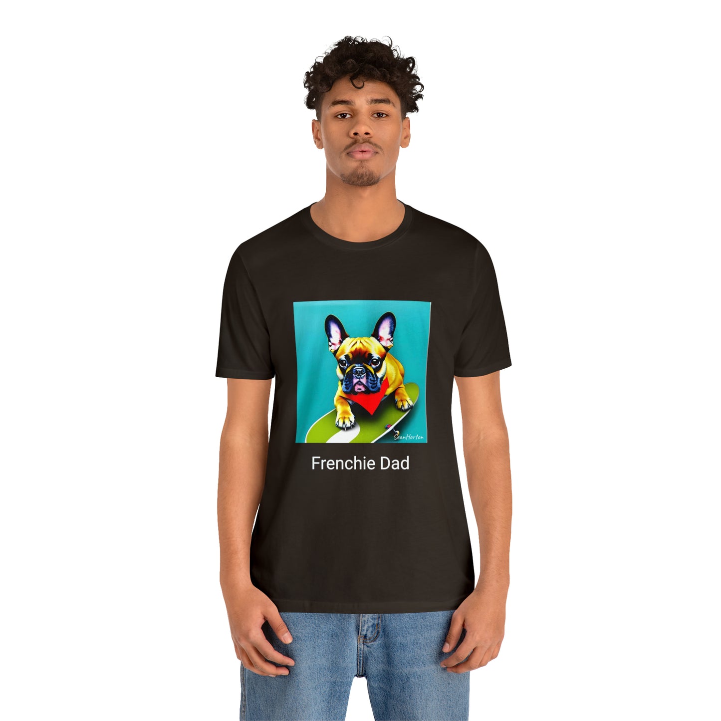 Frenchie on a Skateboard #2/Frenchie Dad Unisex Jersey Short Sleeve Tee