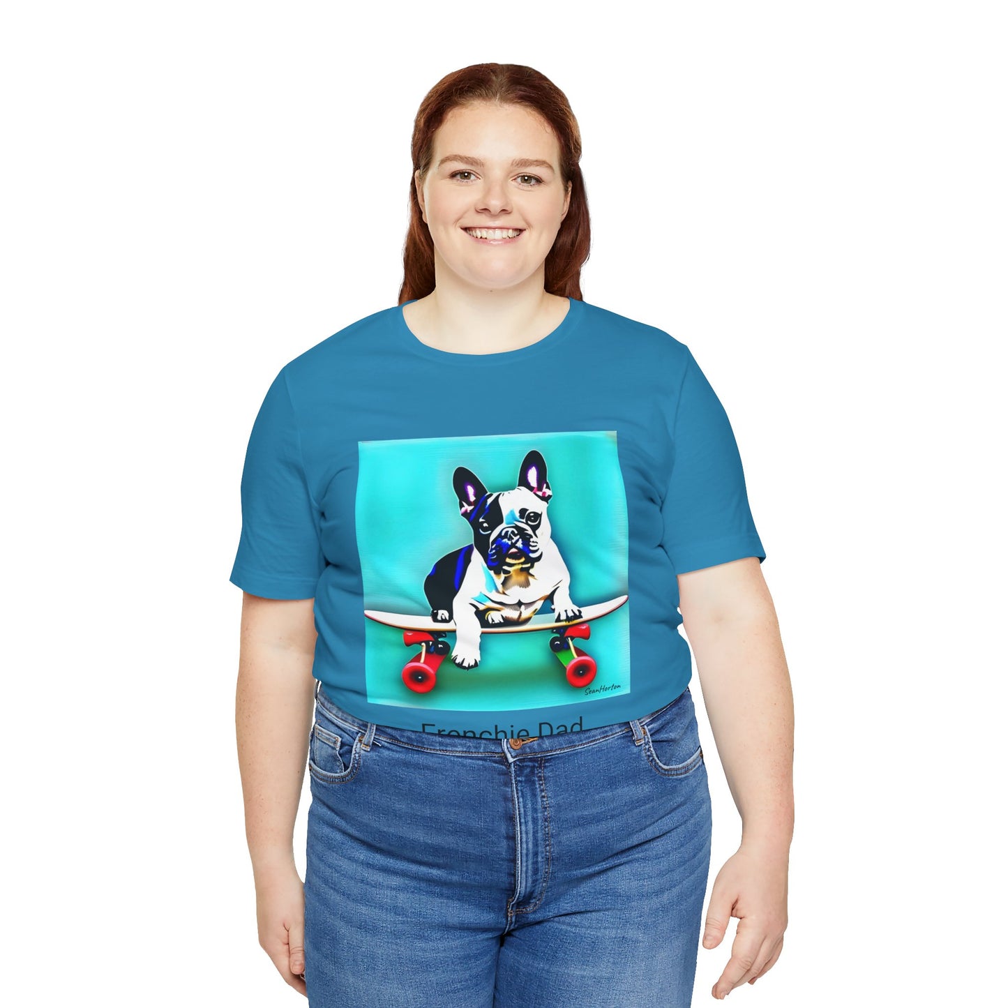 Frenchie on a Skateboard/Frenchie Dad Unisex Jersey Short Sleeve Tee