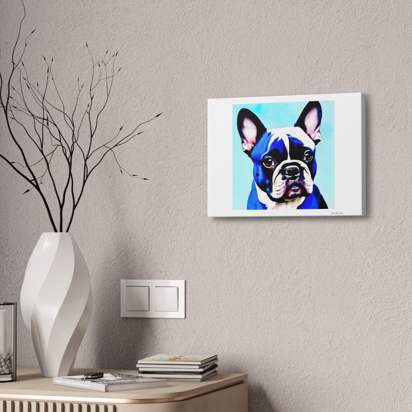 Blue Frenchie (Horizontal) Canvas Stretched, 1.5''