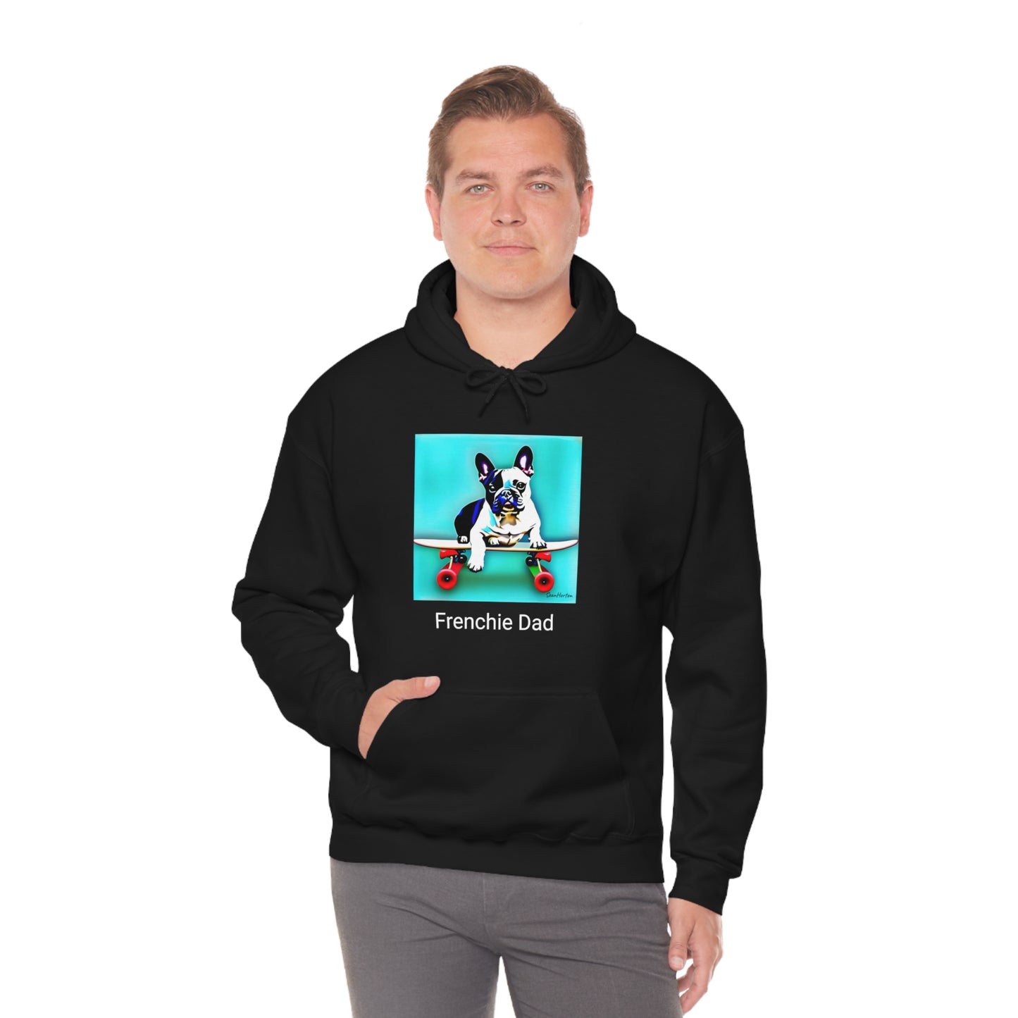 Frenchie on a Skateboard/Frenchie Dad Unisex Heavy Blend™ Hooded Sweatshirt