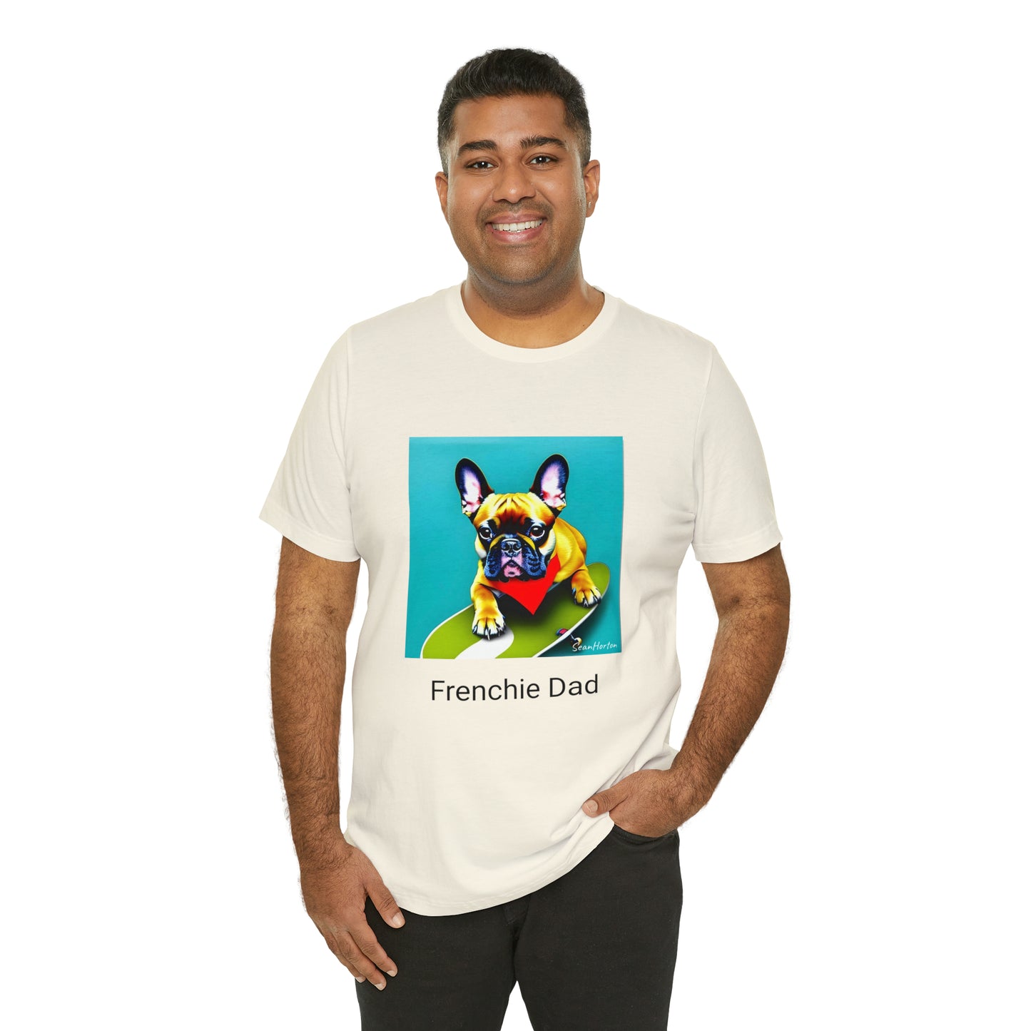 Frenchie on a Skateboard #2/Frenchie Dad Unisex Jersey Short Sleeve Tee