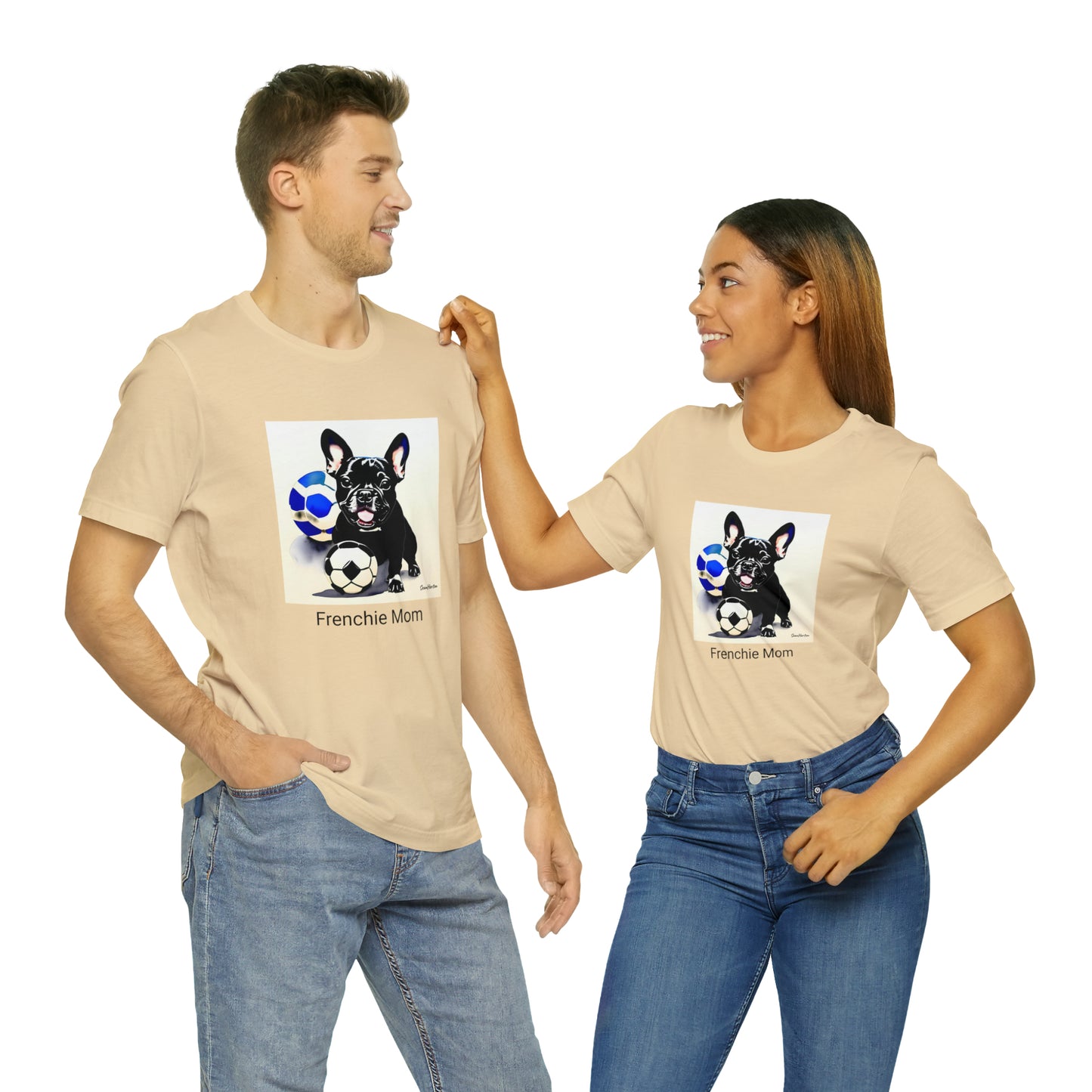Frenchie with Soccer Ball/Frenchie Mom Unisex Jersey Short Sleeve Tee